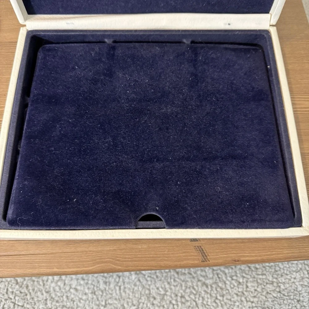 Vintage 1980's Avon Jewelry Box Cushion Faux Leather Navy Velvet Interior